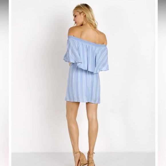Show Me Your Mumu Casita Mini Dress Side Walk Stripe Medium Blue White - Picture 3 of 9
